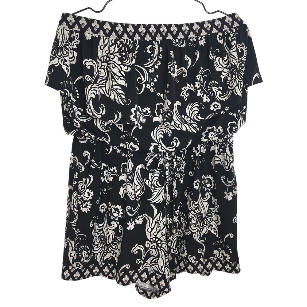 White House Black Market Women Romper Floral Off Shoulder M Boho Chic Resort - Picture 1 of 5